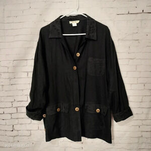 Paul Reid Sz 2/LG Women's Silk Black Jacket Shacket Cuff long Sleeves Floral